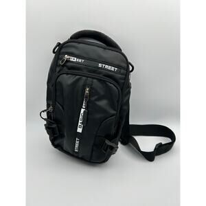 Black Sling Bag Crossbody Backpack Small Travel Shoulder Pack Multi Pocket Nylon